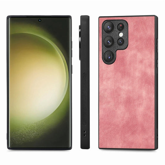 For Smausng Galaxy S23 Ultra 5G ENKAY Retro Leather Skin PC Phone Case with Soft PET Film(Pink) by ENKAY