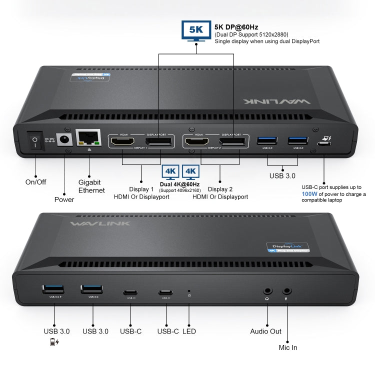 Wavlink UG69PD2 Dual 4K Fast Charging Integrated Docking Station, Plug:EU Plug - by WAVLINK | Online Shopping UK | buy2fix