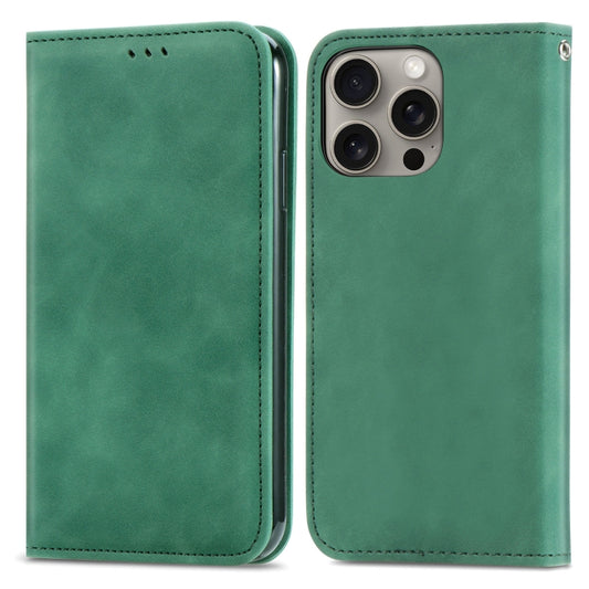 For iPhone 16 Pro Max Retro Skin Feel Magnetic Flip Leather Phone Case(Green) by buy2fix