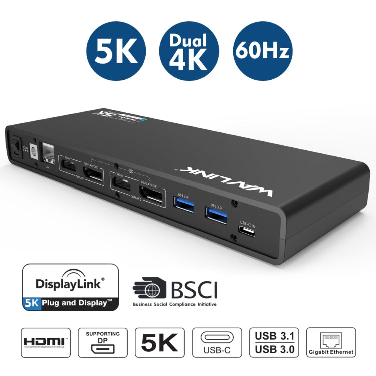 Wavlink UG69DK1 5K Type-C Dual Display USB 3.0 Video Gigabit Ethernet HDMI Docking Station, Plug:EU Plug - by WAVLINK | Online Shopping UK | buy2fix