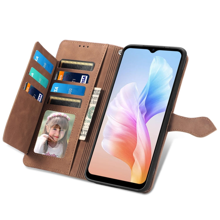 For DOOGEE X98 Pro / X98 Embossed Flower Zipper Leather Phone Case(Brown) - Doogee Cases by buy2fix | Online Shopping UK | buy2fix