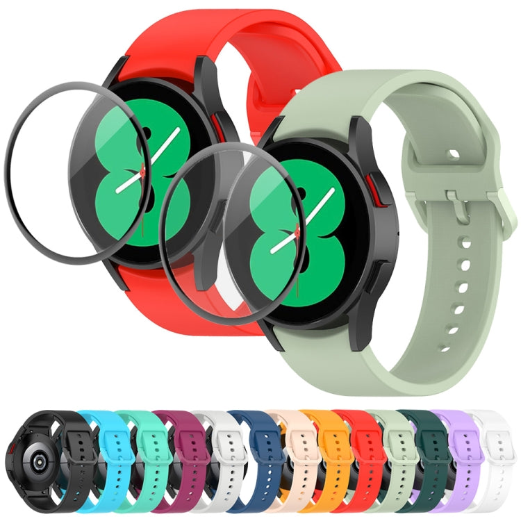 For Samsung Galaxy Watch5 40mm JUNSUNMAY Silicone Adjustable Strap + Full Coverage PMMA Screen Protector Kit(Orange) by JUNSUNMAY