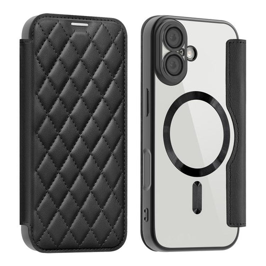 For iPhone 17 Shield Magsafe RFID Anti-theft Rhombus Leather Phone Case(Black) - iPhone 17 Cases by buy2fix | Online Shopping UK | buy2fix