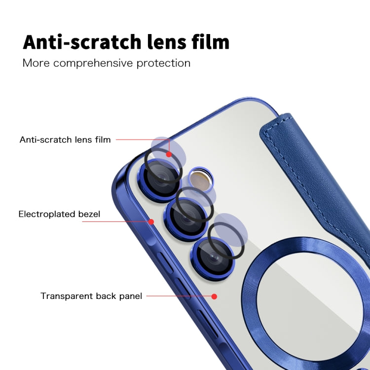 For Samsung Galaxy A55 5G Shield MagSafe RFID Anti-theft Rhombus Leather Phone Case(Dark Blue) by buy2fix