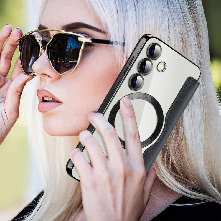 For Samsung Galaxy S25 5G Shield MagSafe RFID Anti-theft Rhombus Leather Phone Case(Black) by buy2fix