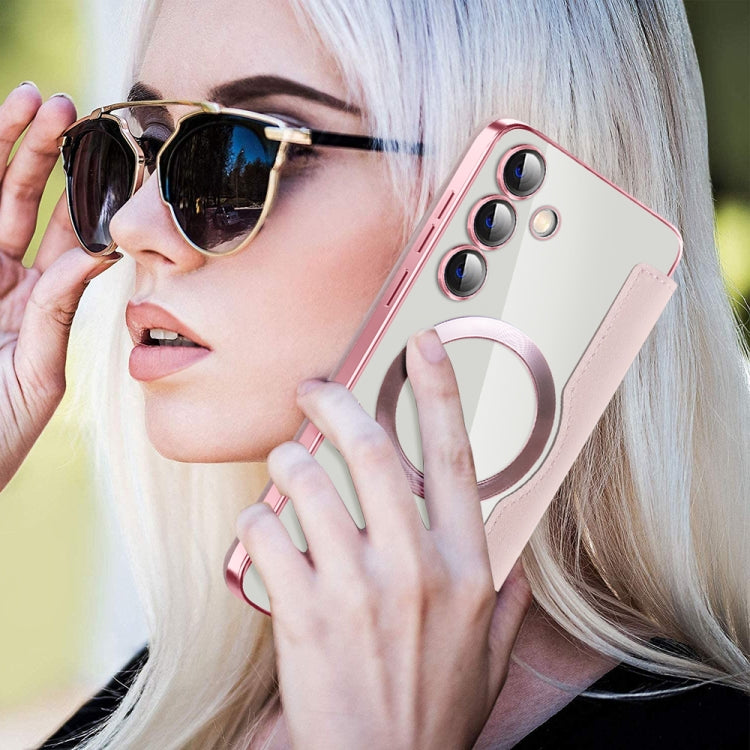 For Samsung Galaxy S25+ 5G Shield MagSafe RFID Anti-theft Rhombus Leather Phone Case(Pink) by buy2fix