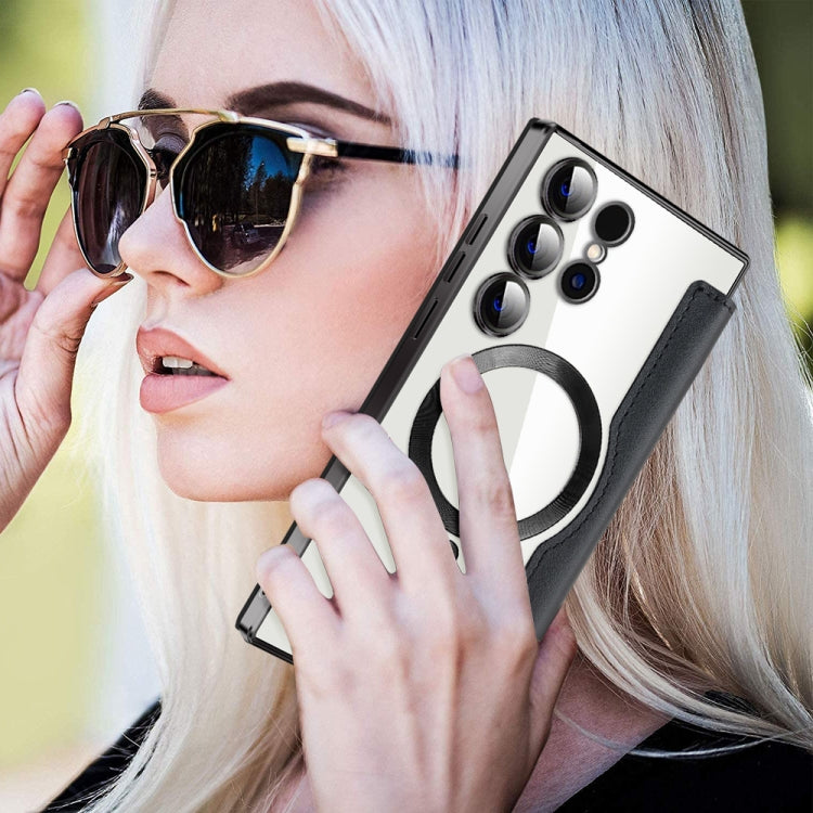 For Samsung Galaxy S25 Ultra 5G Shield MagSafe RFID Anti-theft Rhombus Leather Phone Case(Black) by buy2fix