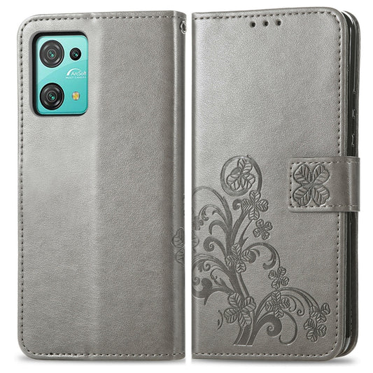 For Blackview Oscal C30 Pro Four-leaf Clasp Embossed Buckle Leather Phone Case(Gray) by buy2fix