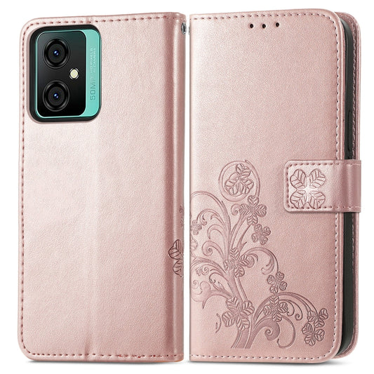 For Blackview Oscal C70 Four-leaf Clasp Embossed Buckle Leather Phone Case(Rose Gold) by buy2fix