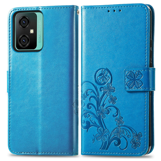 For Blackview Oscal C70 Four-leaf Clasp Embossed Buckle Leather Phone Case(Blue) by buy2fix