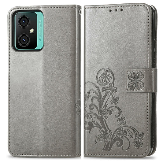 For Blackview Oscal C70 Four-leaf Clasp Embossed Buckle Leather Phone Case(Gray) by buy2fix