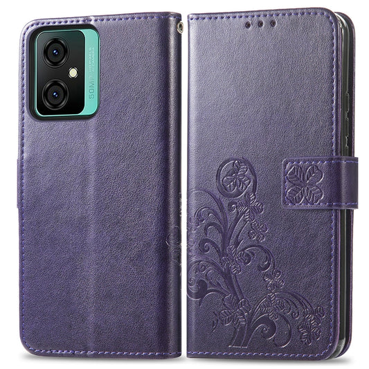 For Blackview Oscal C70 Four-leaf Clasp Embossed Buckle Leather Phone Case(Purple) by buy2fix