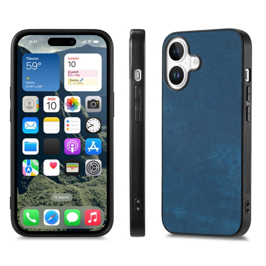 For iPhone 16 Plus Vintage Leather PC Back Cover Phone Case(Blue) by buy2fix