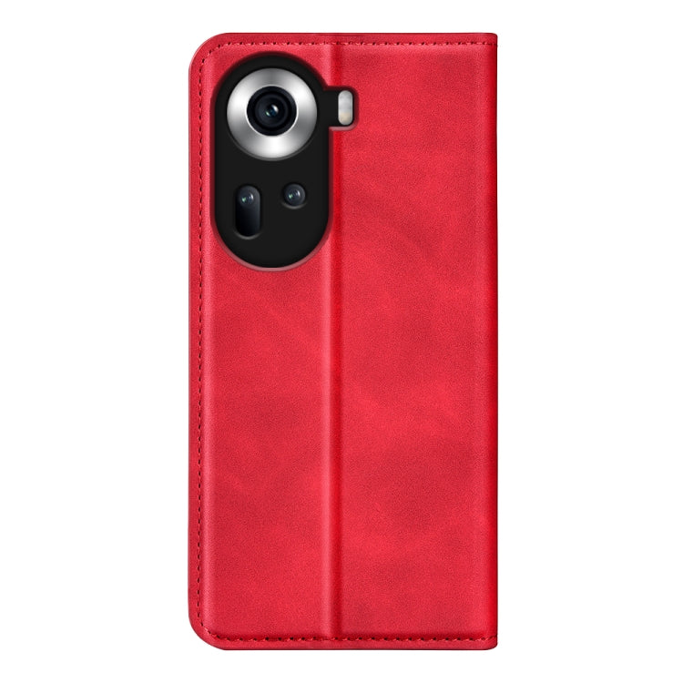 For OPPO Reno11 5G Global Retro-skin Magnetic Suction Leather Phone Case(Red) - OPPO Cases by buy2fix | Online Shopping UK | buy2fix