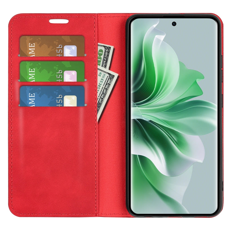 For OPPO Reno11 5G Global Retro-skin Magnetic Suction Leather Phone Case(Red) - OPPO Cases by buy2fix | Online Shopping UK | buy2fix