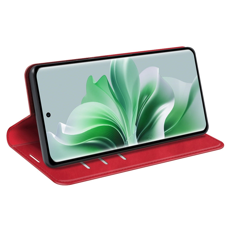 For OPPO Reno11 5G Global Retro-skin Magnetic Suction Leather Phone Case(Red) - OPPO Cases by buy2fix | Online Shopping UK | buy2fix