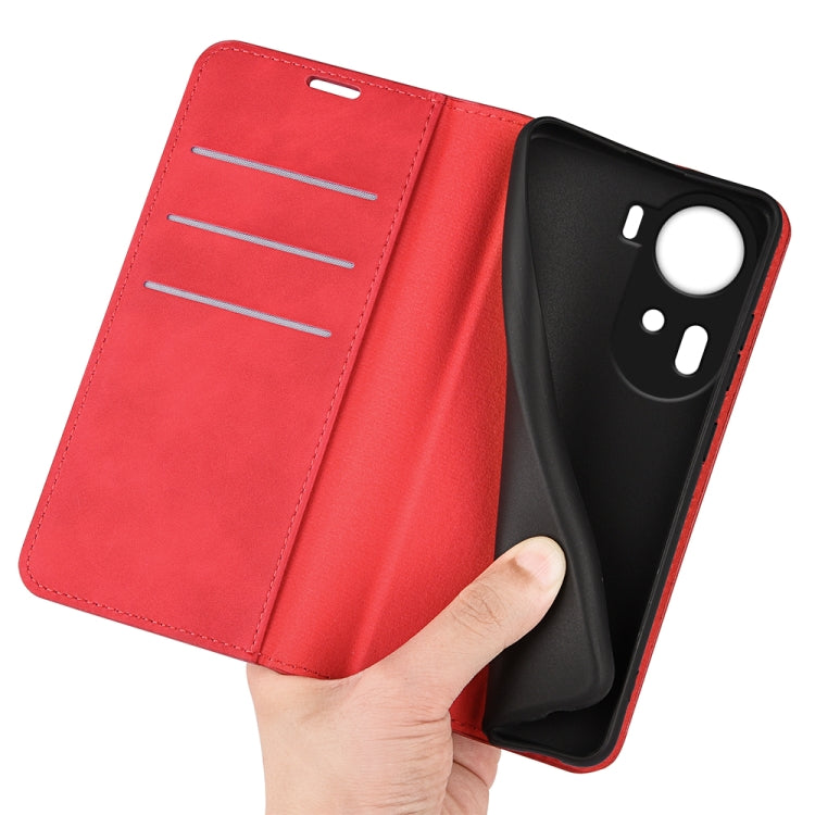 For OPPO Reno11 5G Global Retro-skin Magnetic Suction Leather Phone Case(Red) - OPPO Cases by buy2fix | Online Shopping UK | buy2fix