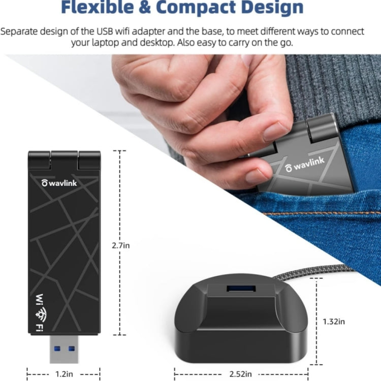 WAVLINK WN690X1 For PC AX1800 WiFi 6 Wireless-AX USB3.0 Adapter Dual Band Network Adapter by WAVLINK