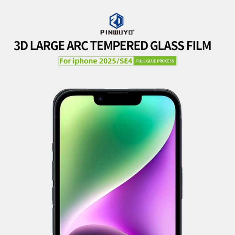 For iPhone 16e PINWUYO 9H 3D Curved Full Screen Explosion-proof Tempered Glass Film(Black) - iPhone 16e Tempered Glass by PINWUYO | Online Shopping UK | buy2fix