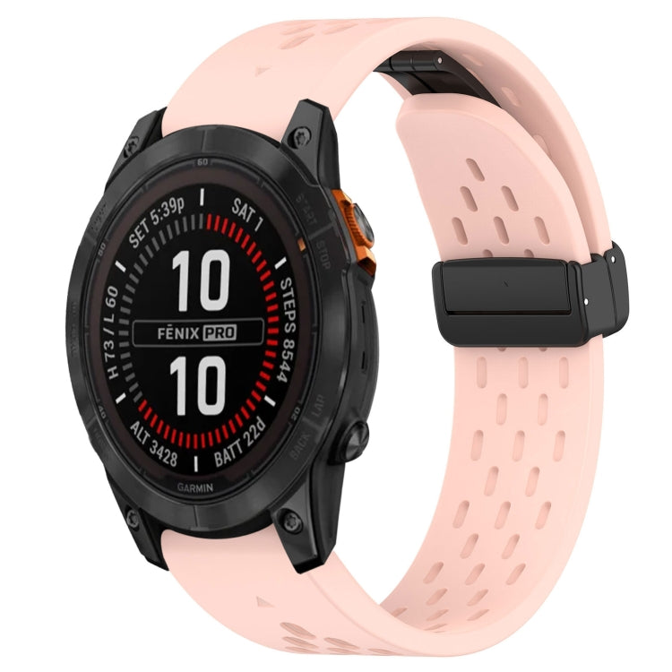 For Garmin Fenix 7S Pro 42mm Hole Folding Buckle 20mm Silicone Watch Band(Pink) - Watch Bands by buy2fix | Online Shopping UK | buy2fix