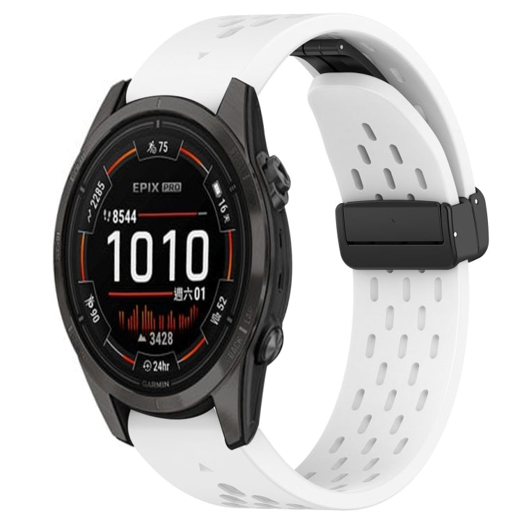 For Garmin Epix Pro 42mm Hole Folding Buckle 20mm Silicone Watch Band(White) - Watch Bands by buy2fix | Online Shopping UK | buy2fix