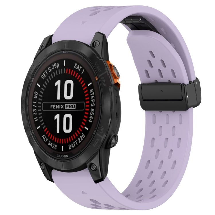 For Garmin Fenix 7S Hole Folding Buckle 20mm Silicone Watch Band(Purple) - Watch Bands by buy2fix | Online Shopping UK | buy2fix