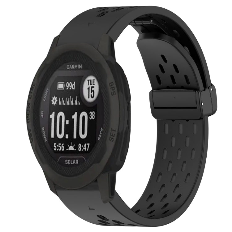 For Garmin Instinct 2S Hole Folding Buckle 20mm Silicone Watch Band(Black) - Watch Bands by buy2fix | Online Shopping UK | buy2fix