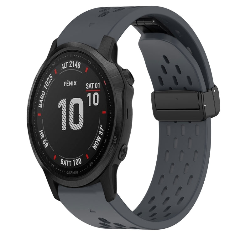 For Garmin Fenix 6S Hole Folding Buckle 20mm Silicone Watch Band(Dark Gray) - Watch Bands by buy2fix | Online Shopping UK | buy2fix