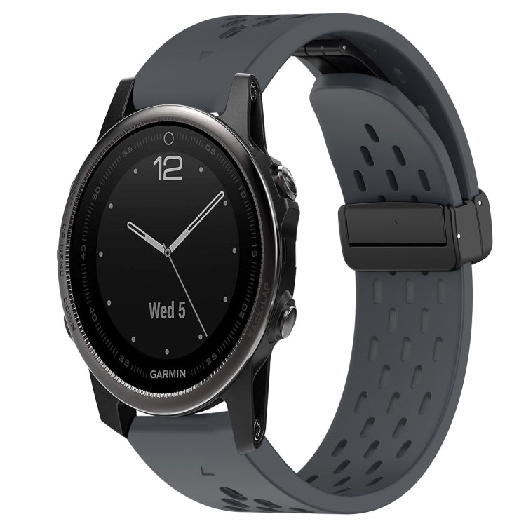For Garmin Fenix 5S Hole Folding Buckle 20mm Silicone Watch Band(Dark Gray) - Watch Bands by buy2fix | Online Shopping UK | buy2fix