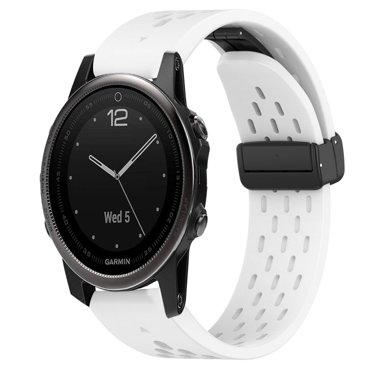 For Garmin Fenix 5S Plus Hole Folding Buckle 20mm Silicone Watch Band(White) - Watch Bands by buy2fix | Online Shopping UK | buy2fix