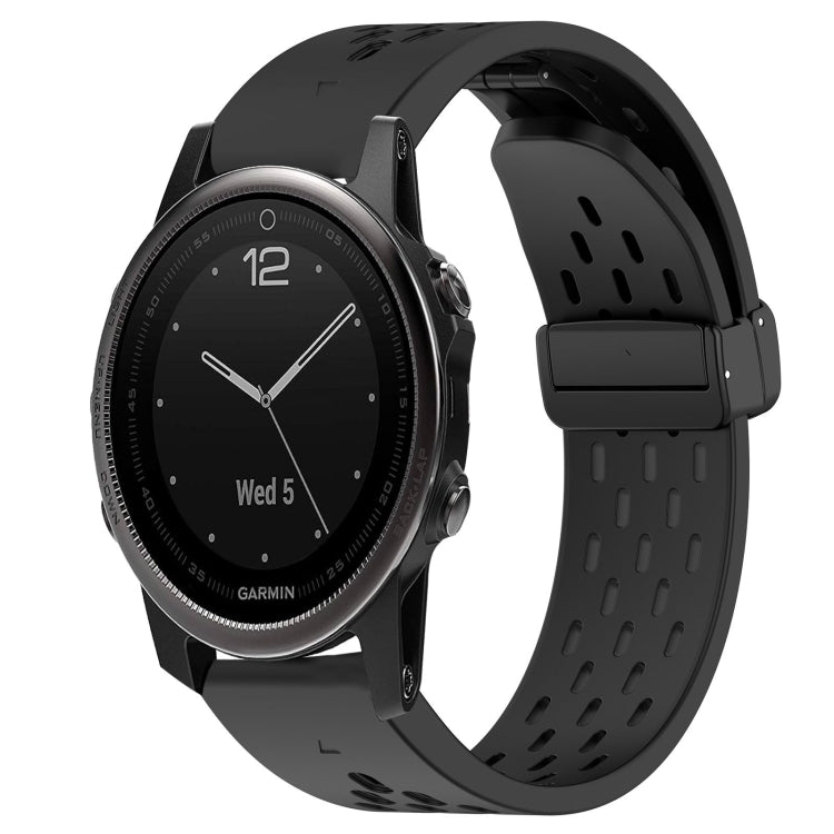 For Garmin Fenix 5S Plus Hole Folding Buckle 20mm Silicone Watch Band(Black) - Watch Bands by buy2fix | Online Shopping UK | buy2fix