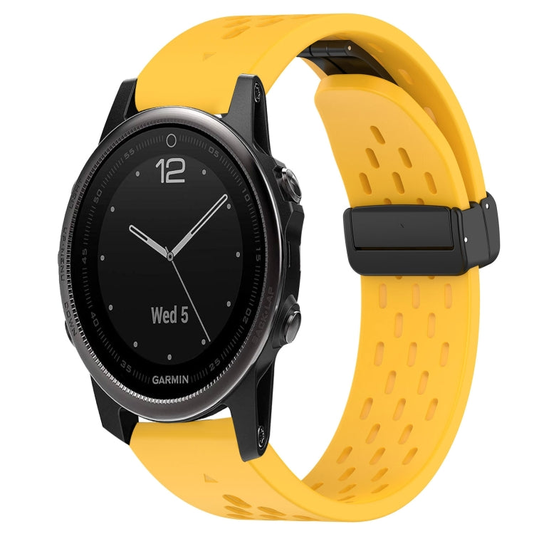 For Garmin Fenix 5S Plus Hole Folding Buckle 20mm Silicone Watch Band(Yellow) - Watch Bands by buy2fix | Online Shopping UK | buy2fix