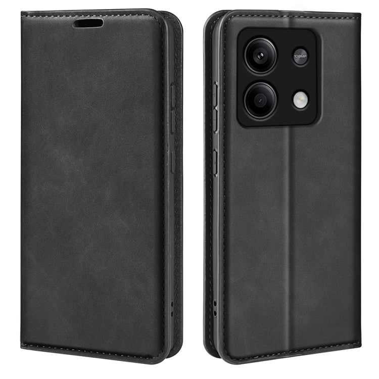 For Xiaomi Redmi Note 13 5G Retro-skin Magnetic Suction Leather Phone Case(Black) - Xiaomi Cases by buy2fix | Online Shopping UK | buy2fix
