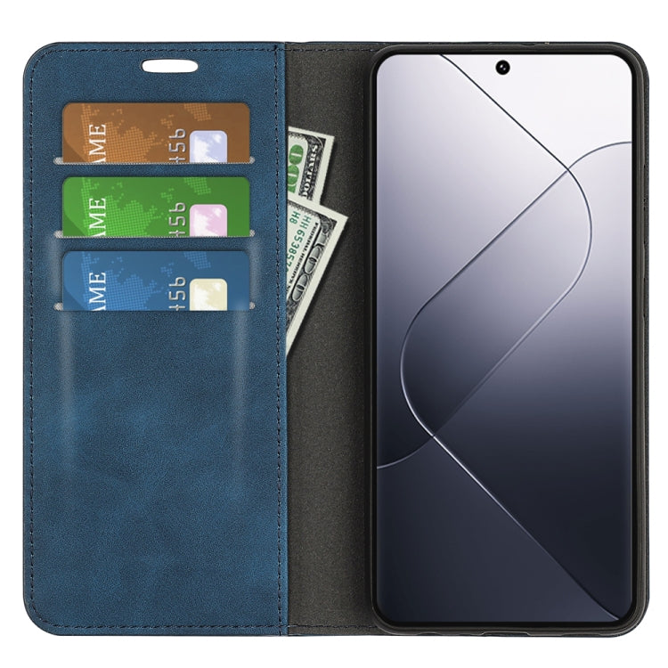 For Xiaomi 14 Retro-skin Magnetic Suction Leather Phone Case(Dark Blue) - Xiaomi Cases by buy2fix | Online Shopping UK | buy2fix