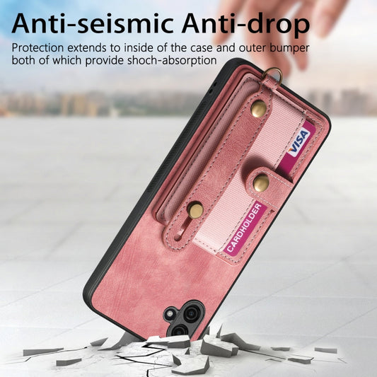 For Samsung Galaxy A04e Retro Cross Wristband Wallet Leather Back Phone Case(Pink) by buy2fix