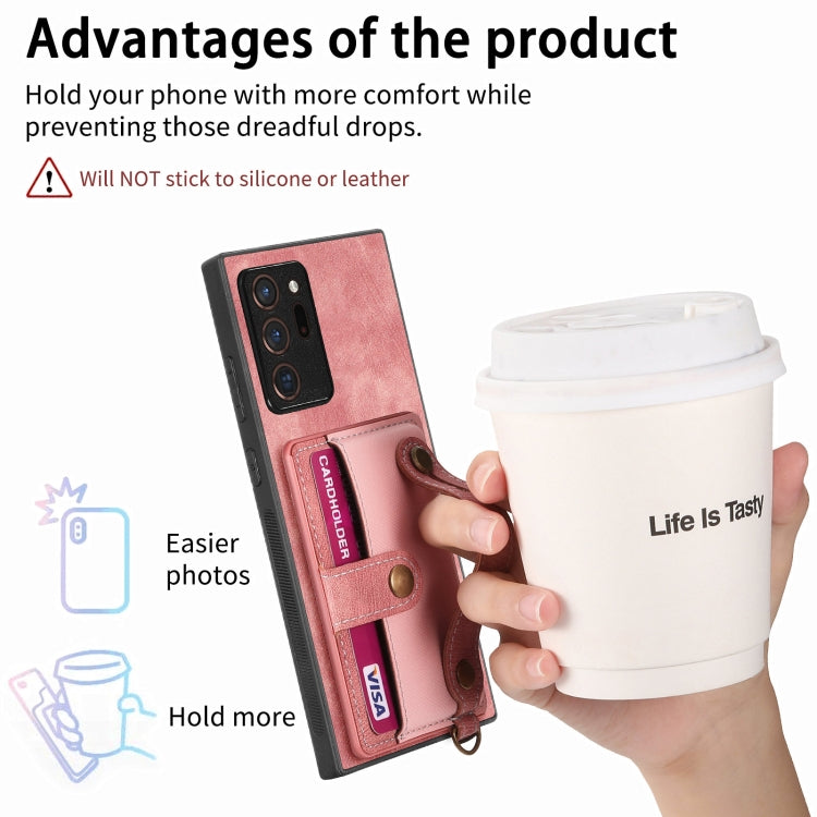 For Samsung Galaxy Note20 Ultra Retro Cross Wristband Wallet Leather Back Phone Case(Pink) by buy2fix