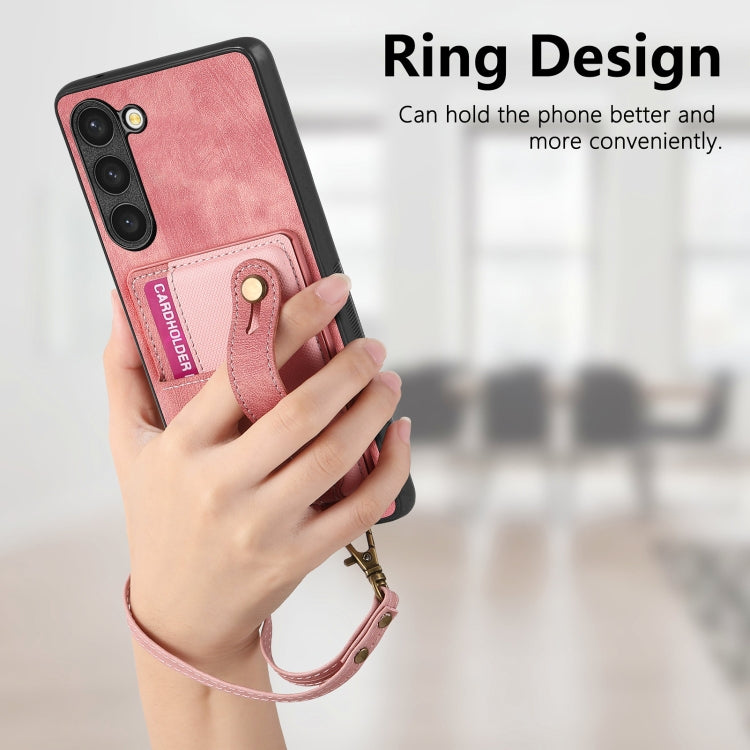For Samsung Galaxy S23+ 5G Retro Cross Wristband Wallet Leather Back Phone Case(Pink) - Galaxy S23+ 5G Cases by buy2fix | Online Shopping UK | buy2fix