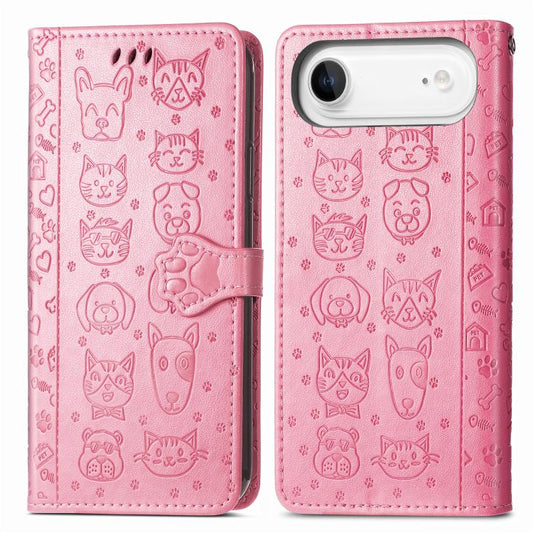 For iPhone Air Cat and Dog Embossed Leather Phone Case(Pink) - iPhone Air Cases by buy2fix | Online Shopping UK | buy2fix