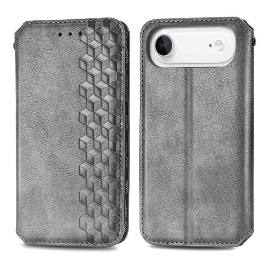 For iPhone Air Cubic Grid Pressed Magnetic Leather Phone Case(Gray) - iPhone Air Cases by buy2fix | Online Shopping UK | buy2fix
