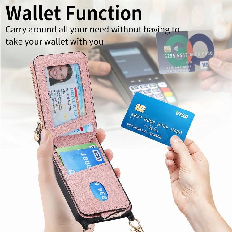 For iPhone 15 Pro Crossbody Love Zipper Leather Back Phone Case(Pink) - iPhone 15 Pro Cases by buy2fix | Online Shopping UK | buy2fix