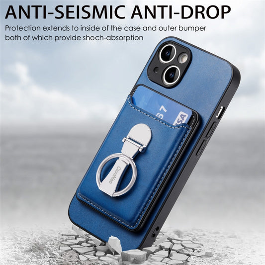 For iPhone 15 Plus Skin Feel Ring Holder Wallet Magnetic Phone Case(Blue) - iPhone 15 Plus Cases by buy2fix | Online Shopping UK | buy2fix