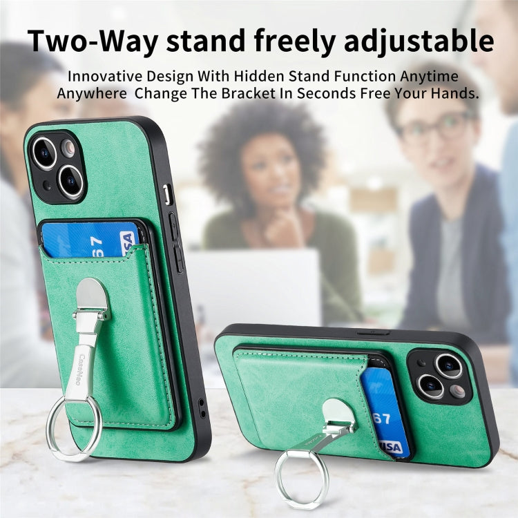 For iPhone 15 Plus Skin Feel Ring Holder Wallet Magnetic Phone Case(Green) - iPhone 15 Plus Cases by buy2fix | Online Shopping UK | buy2fix