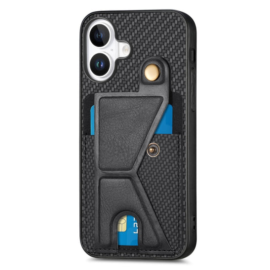 For iPhone 16 Carbon Fiber Wallet Flip Card K-shaped Holder Phone Case(Black) by buy2fix