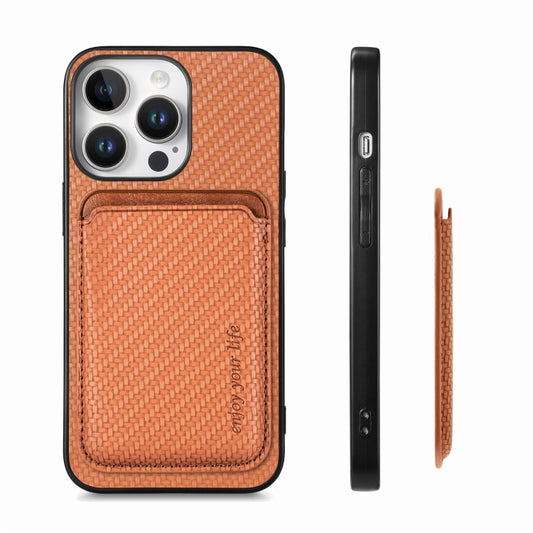 For iPhone 16 Pro Carbon Fiber Leather Card Magsafe Phone Case(Brown) by buy2fix