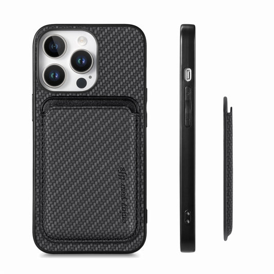 For iPhone 16 Pro Max Carbon Fiber Leather Card Magsafe Phone Case(Black) by buy2fix