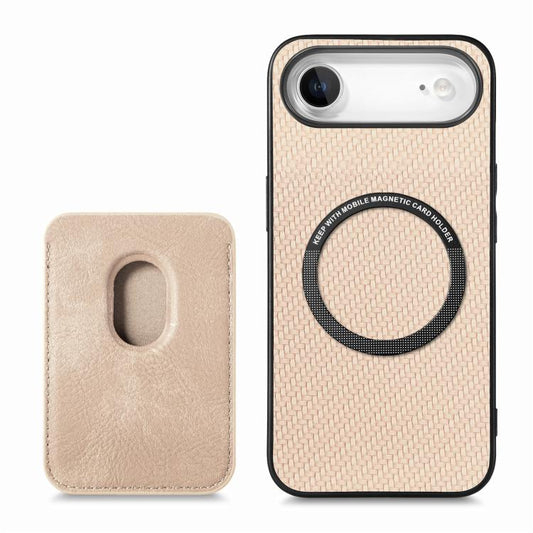For iPhone Air Carbon Fiber Leather Card Magsafe Phone Case(Khaki) - iPhone Air Cases by buy2fix | Online Shopping UK | buy2fix