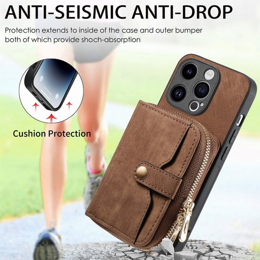 For iPhone 15 Pro Crossbody Multi-function Zipper Wallet Phone Case(Brown) - iPhone 15 Pro Cases by buy2fix | Online Shopping UK | buy2fix