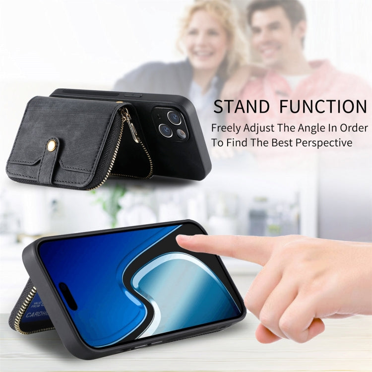 For iPhone 15 Crossbody Multi-function Zipper Wallet Phone Case(Black) - iPhone 15 Cases by buy2fix | Online Shopping UK | buy2fix