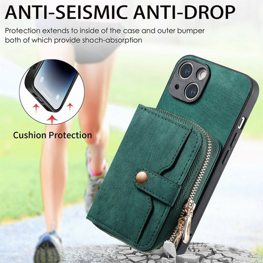 For iPhone 15 Crossbody Multi-function Zipper Wallet Phone Case(Green) - iPhone 15 Cases by buy2fix | Online Shopping UK | buy2fix