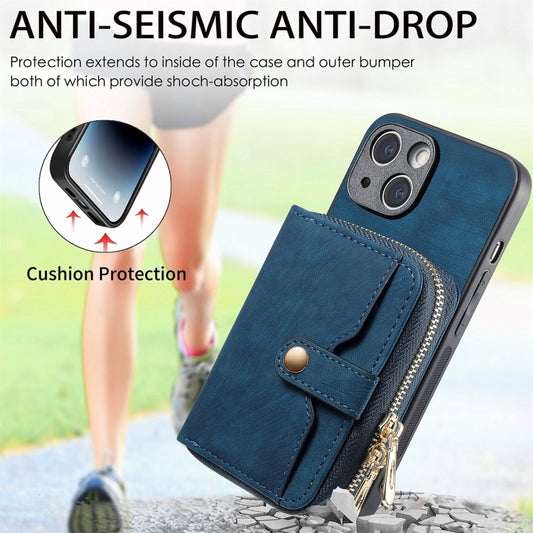 For iPhone 15 Crossbody Multi-function Zipper Wallet Phone Case(Blue) - iPhone 15 Cases by buy2fix | Online Shopping UK | buy2fix
